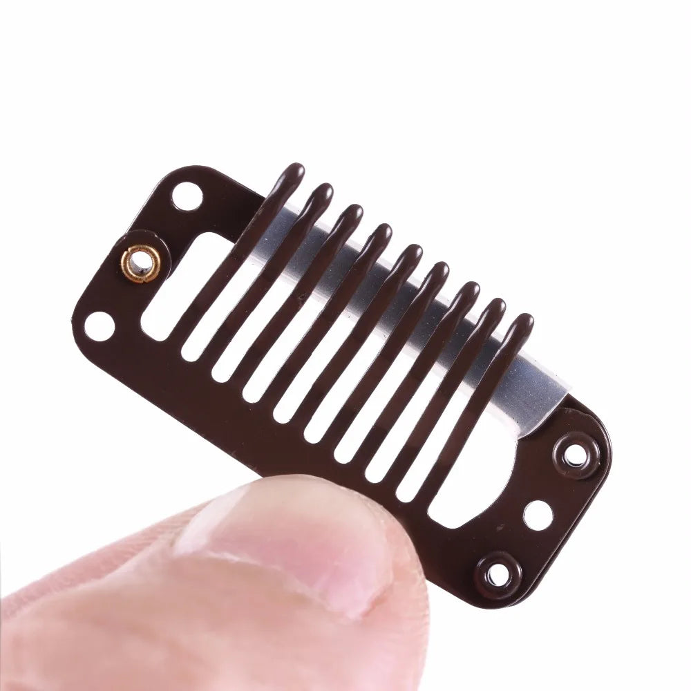 12 pcs 32mm 9-teeth Hair Extension Clips Wig Clips Combs Snap Clips with Rubber for Hair Extension Toupee DIY