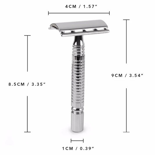 Qshave Short Handle Classic Safety Razor Double Edge Mens Shaving Razor Gift Box Pack Cure Handle, 1 Razor & 5 blades