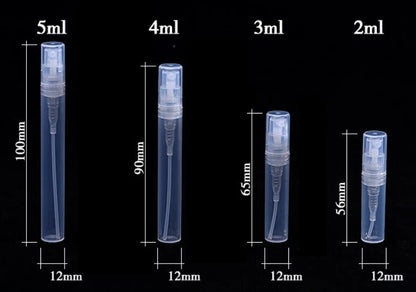 50pcs/lot 2ml 3ml 5ml Mini Plastic Spray Perfume Bottle Refillable Oil Bottles Atomizer Mini Protable Cosmetics Container
