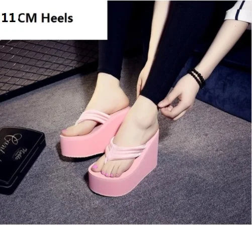 Women Fashion Summer Chunky Sole Wedges Heels Flip Flops Casual Shoes New Arrival Waterproof Taiwan Slippers Sexy Lady Sandals