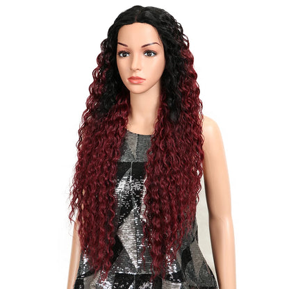 Magic Synthetic Lace Wig Wave Wigs Omber Blonde Wig High Temperature Fiber Curly Hair Wigs For Women Cosplay Lace Front Wig