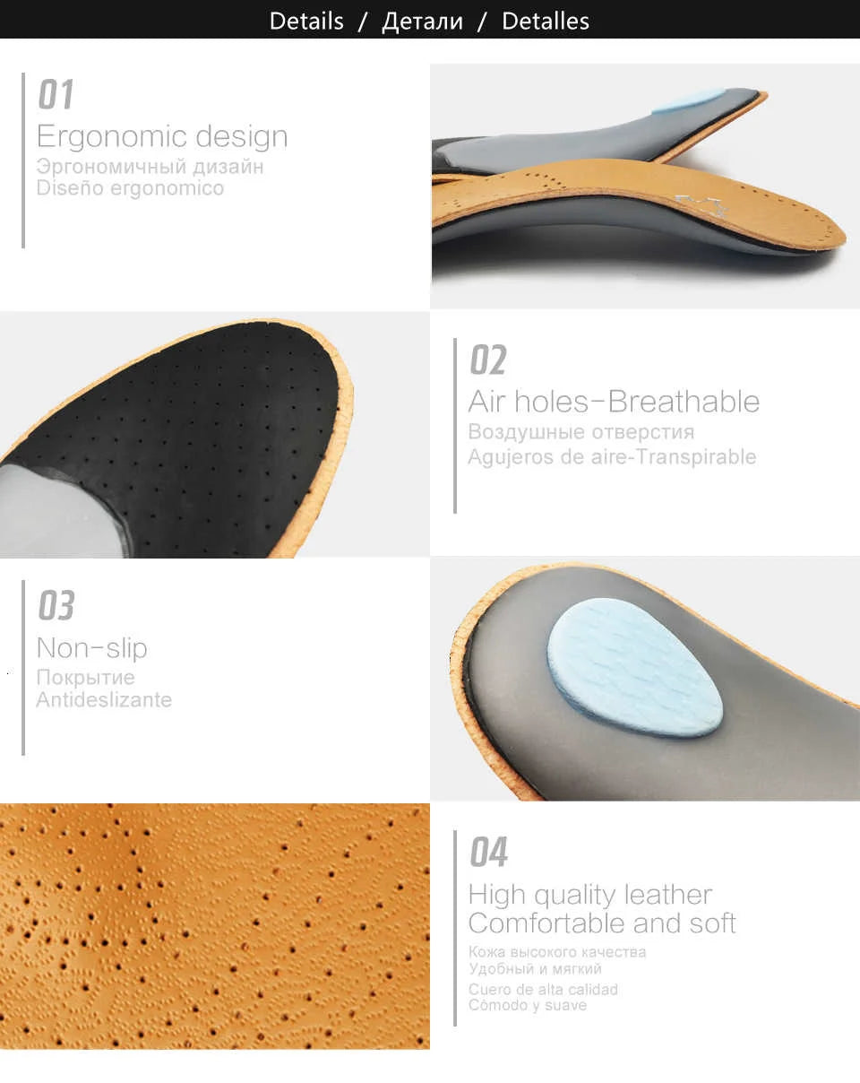 KOTLIKOFF High Quality Leather Orthotics Insole For Flat Foot Arch Support 25mm Orthopedic Silicone Insoles For Men And Women