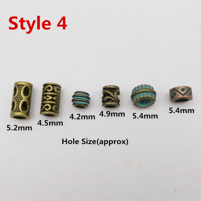 6Pcs/Pack mix Bronze Viking Rune hair braid dread beard dreadlock beads rings tube for hair accessories