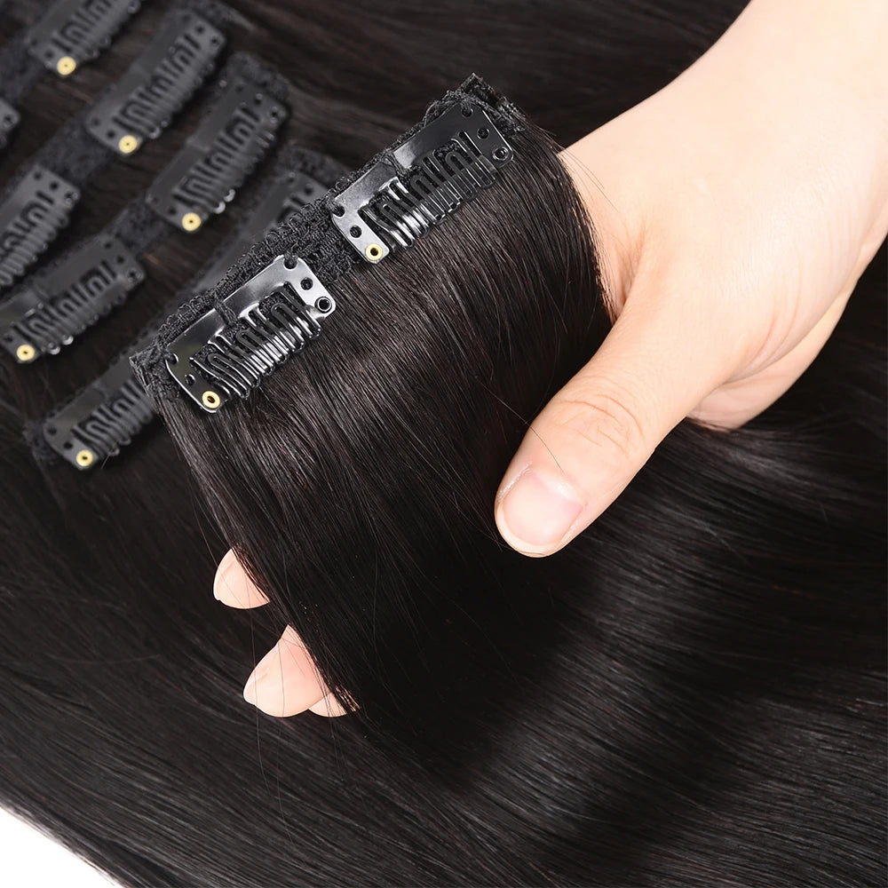 Doreen Full Head Brazilian Machine Remy Clip in Hair Extensions Human Hair 100% Real Natural Hairpiece Clips On 120G 14 To 22