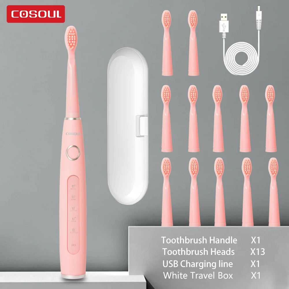 Electric Toothbrush Sonic Rechargeable Top Quality Smart Chip Toothbrush Head Replaceable Whitening Healthy Best Gift !