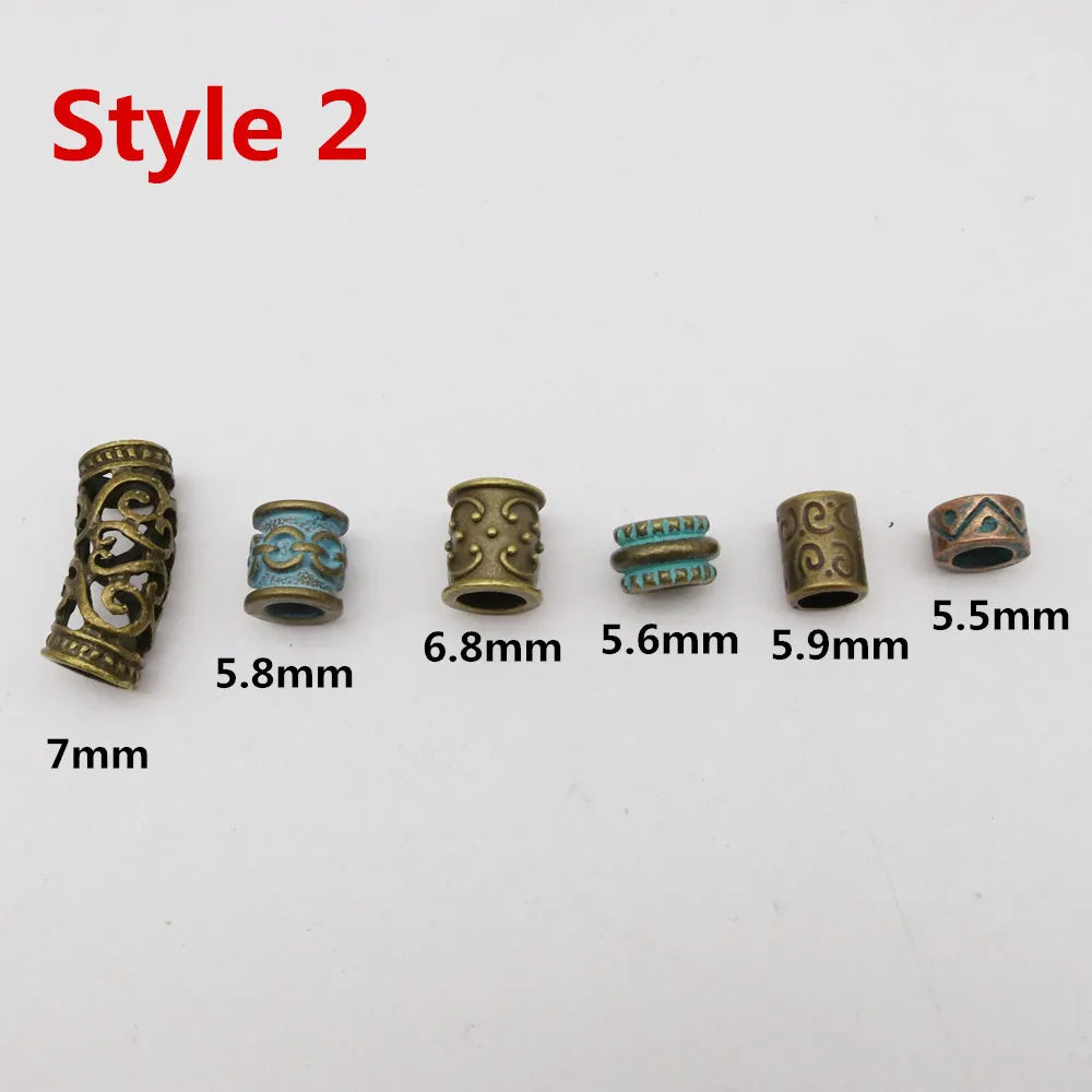 6Pcs/Pack mix Bronze Viking Rune hair braid dread beard dreadlock beads rings tube for hair accessories