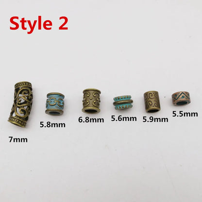 6Pcs/Pack mix Bronze Viking Rune hair braid dread beard dreadlock beads rings tube for hair accessories