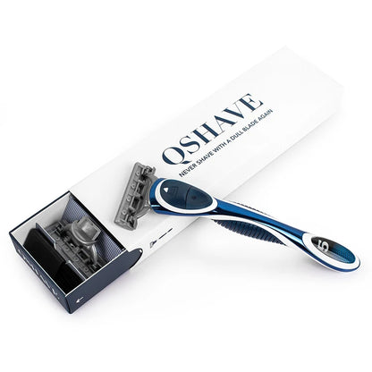 QShave Men Shaving Razor, 1 Handle & 10 Cartridges (9pcs X3 Blade, 1pc X5 Blade)