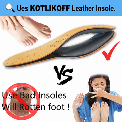 KOTLIKOFF High Quality Leather Orthotics Insole For Flat Foot Arch Support 25mm Orthopedic Silicone Insoles For Men And Women