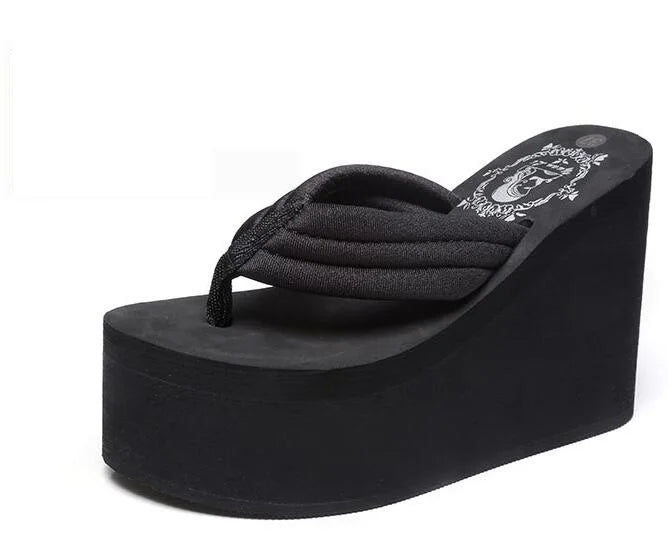 Women Fashion Summer Chunky Sole Wedges Heels Flip Flops Casual Shoes New Arrival Waterproof Taiwan Slippers Sexy Lady Sandals