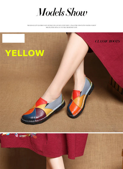 WOIZGIC Women's Ladies Female Woman Mother Shoes Flats Genuine Leather Loafers Moccasins Mixed Colorful Non Slip On Plus Size 42