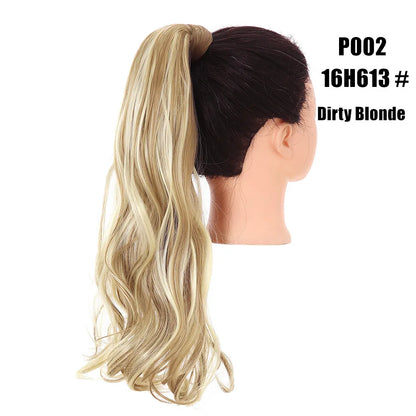 Synthetic Clip in Ponytail Hair Extension Wig Straight Kinky Curly Long Wrap Around Fake Pony Tail Blonde False Afro Hairpiece