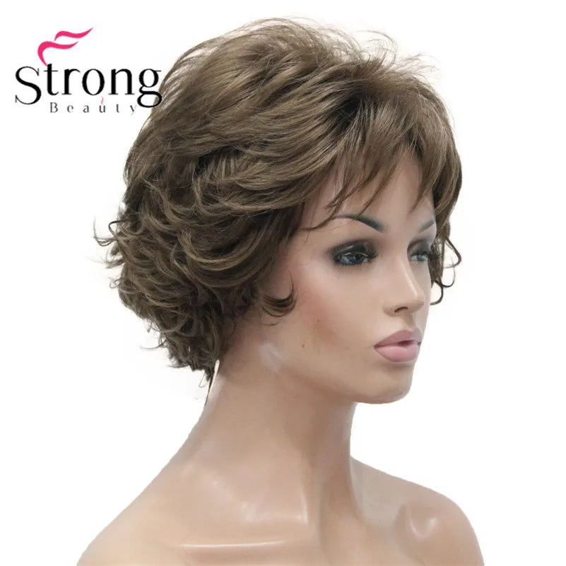 Short Curly Dark Auburn Synthetic Hair Full wig Women's Thick Wigs For Everyday