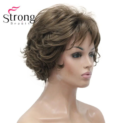 Short Curly Dark Auburn Synthetic Hair Full wig Women's Thick Wigs For Everyday