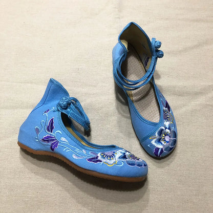 Veowalk Vintage Women Cotton Flower Embroidery Shoes Ladies Casual Chinese Style Comfortable Soft Canvas Dance Ballets Ballerina