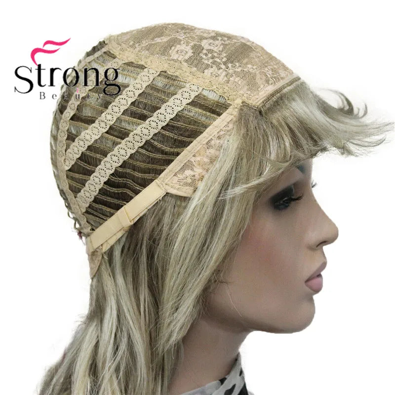 Lady Women Blonde With Dark Root Medium Length Cascaded Layers Synthetic Hair Full Wig for women