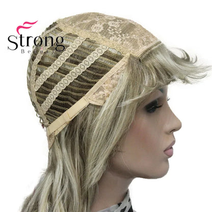 Lady Women Blonde With Dark Root Medium Length Cascaded Layers Synthetic Hair Full Wig for women