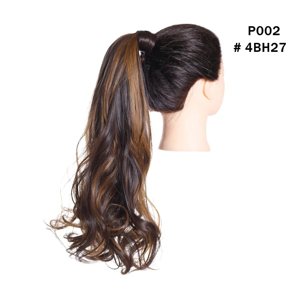 Synthetic Clip in Ponytail Hair Extension Wig Straight Kinky Curly Long Wrap Around Fake Pony Tail Blonde False Afro Hairpiece