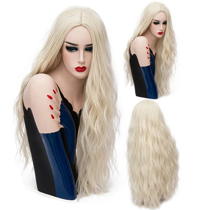 MSIWIGS 70CM Long Pink Wavy Wigs Cosplay Lolita Synthetic Women' s Blonde Wig 29 Colors Heat Resistant Hair