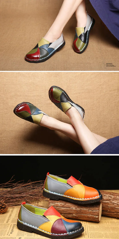 WOIZGIC Women's Ladies Female Woman Mother Shoes Flats Genuine Leather Loafers Moccasins Mixed Colorful Non Slip On Plus Size 42