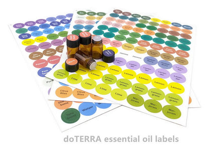 1set Pre-Printed Essential Oil Bottles Cap Lid Labels Round Circle Stickers Colorful For ALL doTERRA Young Living Oils Organizer