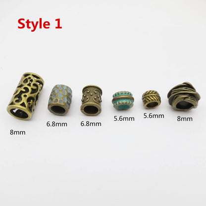 6Pcs/Pack mix Bronze Viking Rune hair braid dread beard dreadlock beads rings tube for hair accessories
