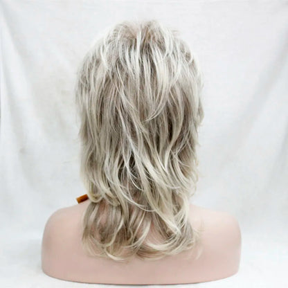 Lady Women Blonde With Dark Root Medium Length Cascaded Layers Synthetic Hair Full Wig for women