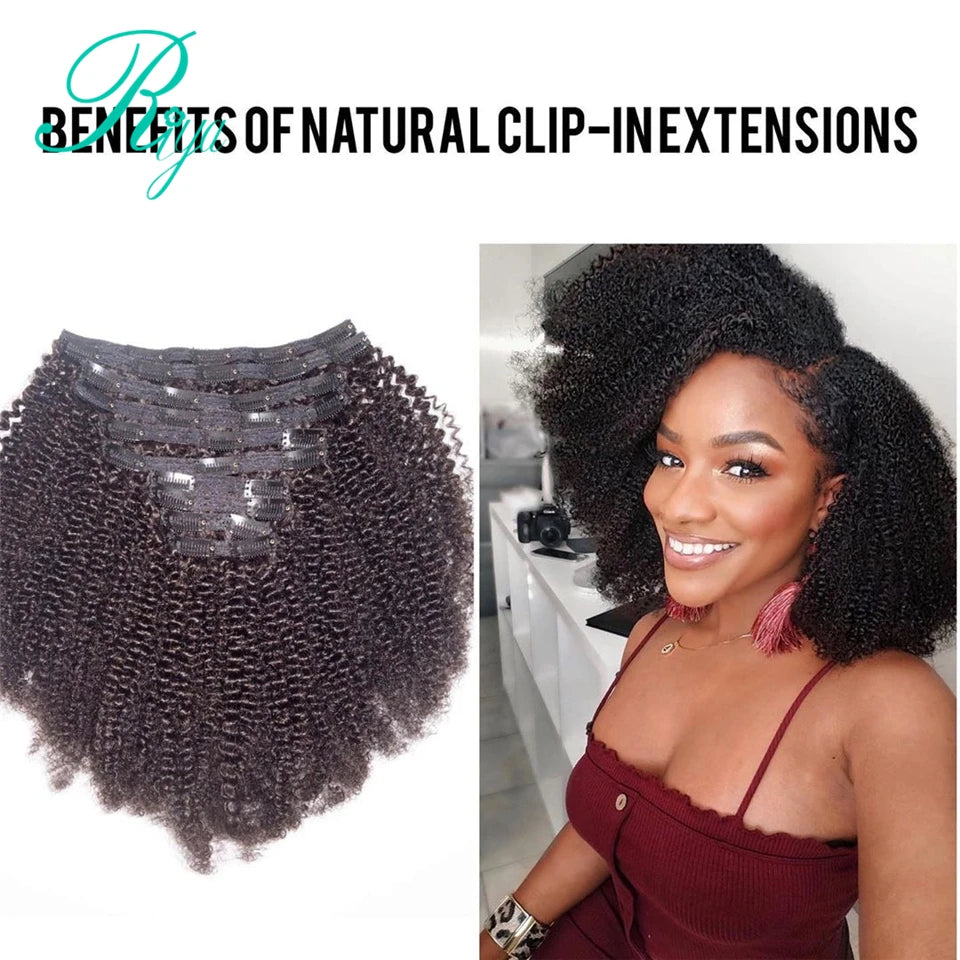 Riya Hair Clips In Brazilian Human Hair Afro Kinky Curly Clip In Hair Extensions 8 Pieces And 120g/Set Natural Color Remy Hair