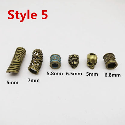 6Pcs/Pack mix Bronze Viking Rune hair braid dread beard dreadlock beads rings tube for hair accessories