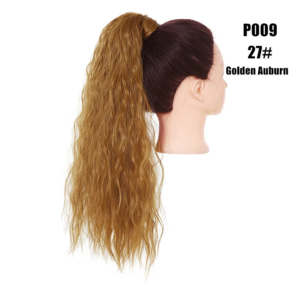 Synthetic Clip in Ponytail Hair Extension Wig Straight Kinky Curly Long Wrap Around Fake Pony Tail Blonde False Afro Hairpiece