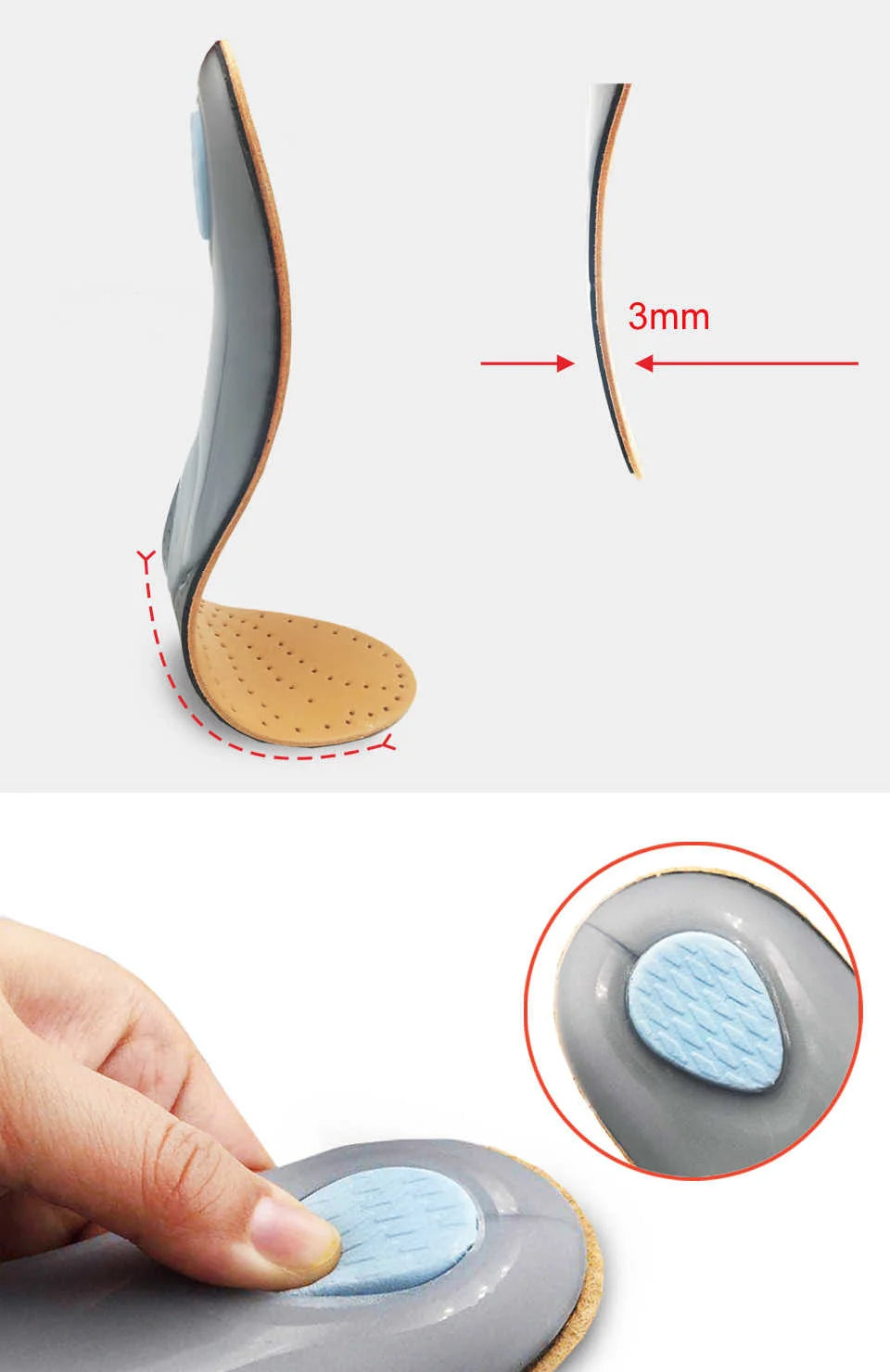 KOTLIKOFF High Quality Leather Orthotics Insole For Flat Foot Arch Support 25mm Orthopedic Silicone Insoles For Men And Women