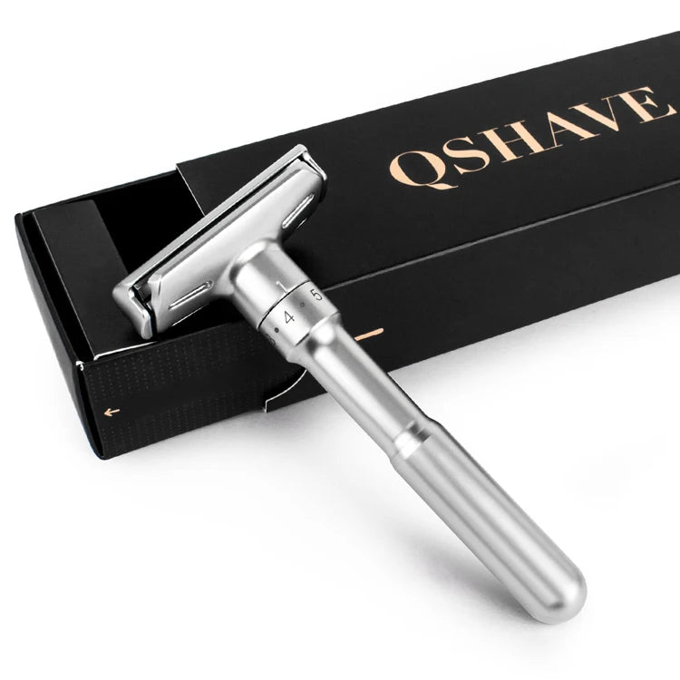 QSHAVE Adjustable Safety Razor Double Edge Classic Mens Shaving Mild to Aggressive 1-6 File Hair Removal Shaver it with 5 Blades