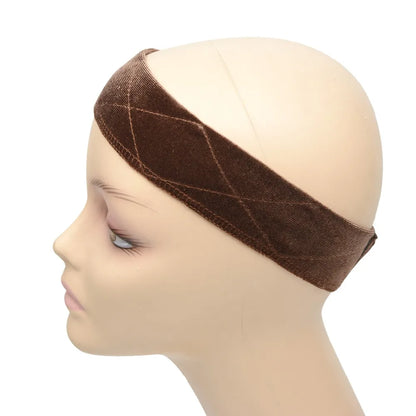 Flexible Velvet Wig Grip Scarf Comfort Head Band Adjustable Fastern Wig Beige , Dark Brown ,Brown, Black