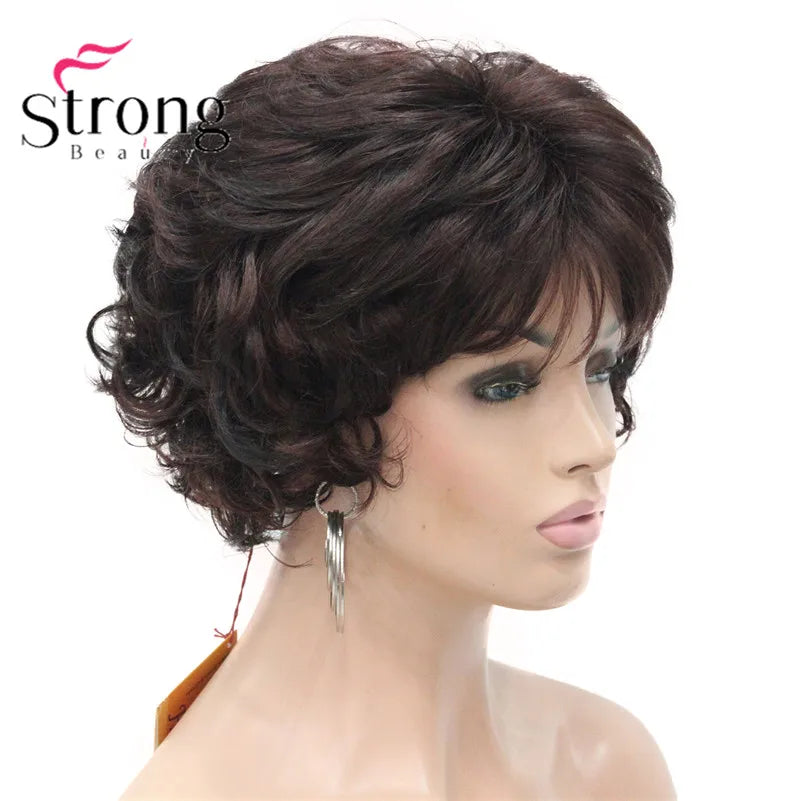 Short Curly Dark Auburn Synthetic Hair Full wig Women's Thick Wigs For Everyday