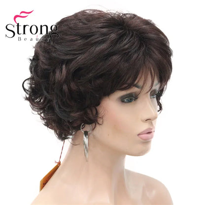 Short Curly Dark Auburn Synthetic Hair Full wig Women's Thick Wigs For Everyday