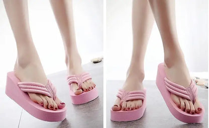 Women Fashion Summer Chunky Sole Wedges Heels Flip Flops Casual Shoes New Arrival Waterproof Taiwan Slippers Sexy Lady Sandals