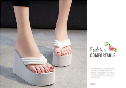 Women Fashion Summer Chunky Sole Wedges Heels Flip Flops Casual Shoes New Arrival Waterproof Taiwan Slippers Sexy Lady Sandals