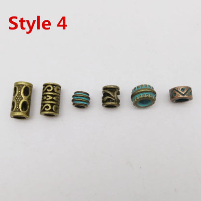 6Pcs/Pack mix Bronze Viking Rune hair braid dread beard dreadlock beads rings tube for hair accessories