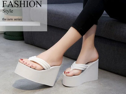 Women Fashion Summer Chunky Sole Wedges Heels Flip Flops Casual Shoes New Arrival Waterproof Taiwan Slippers Sexy Lady Sandals