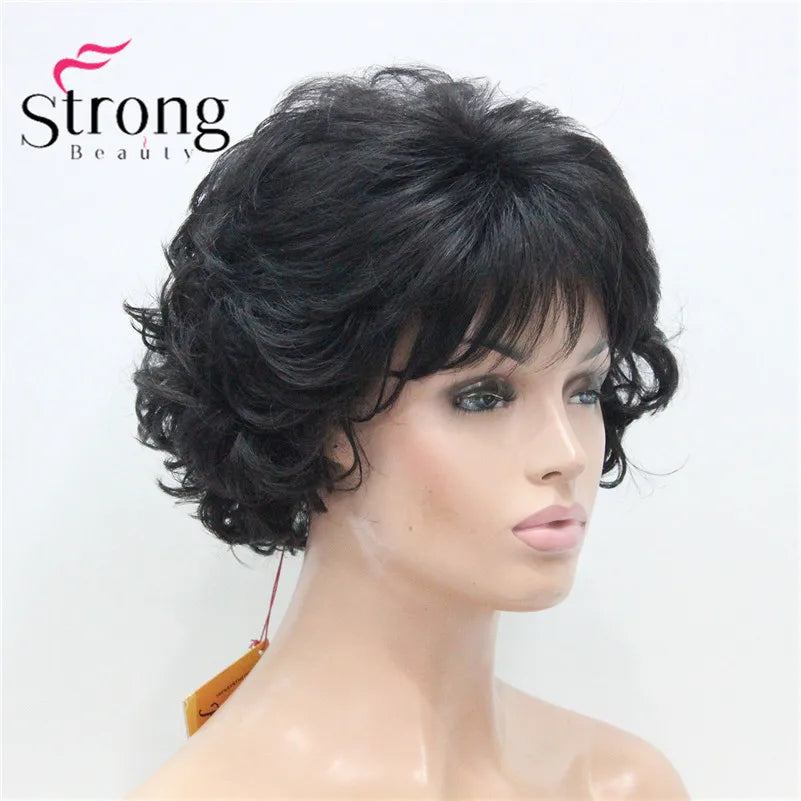 Short Curly Dark Auburn Synthetic Hair Full wig Women's Thick Wigs For Everyday