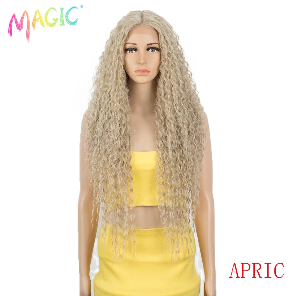 Magic Synthetic Lace Wig Wave Wigs Omber Blonde Wig High Temperature Fiber Curly Hair Wigs For Women Cosplay Lace Front Wig