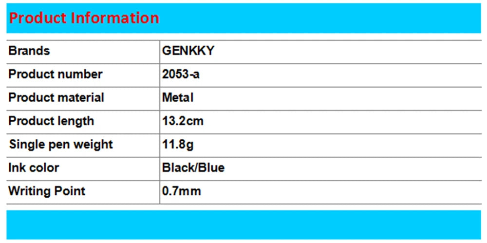 2/6/10/PCS GENKKY Ballpoint Pen Metal Materiall Press Style Ball Pens For School Office Writing Point 0.7mm Ink Color Black Blue