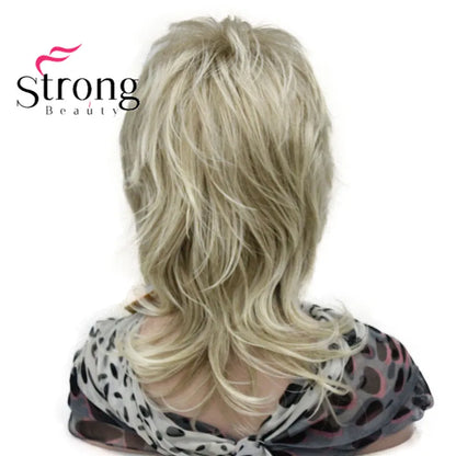 Lady Women Blonde With Dark Root Medium Length Cascaded Layers Synthetic Hair Full Wig for women