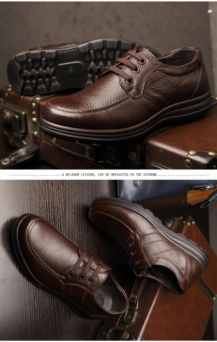 Genuine Leather Shoes Men Flat Fashion Men's Casual Brogues Shoes Brand Male Footwear Soft Comfortable Black ZH740