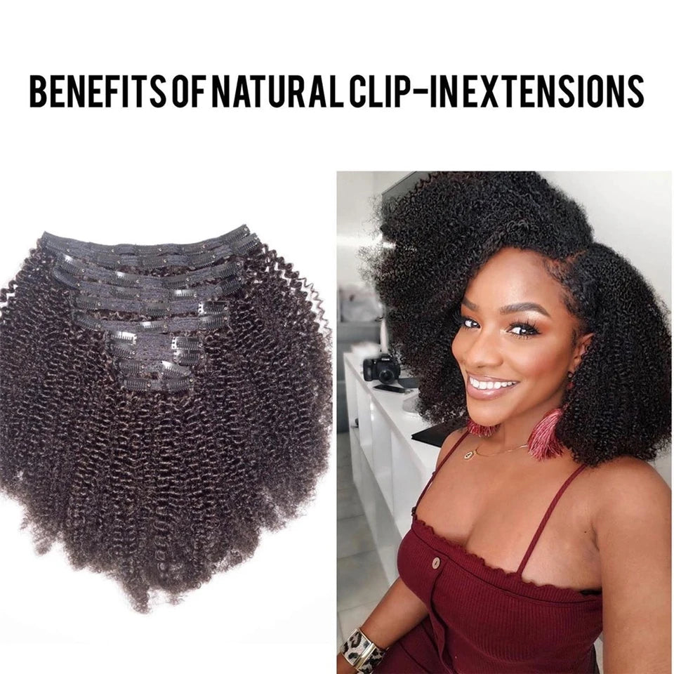 Riya Hair Clips In Brazilian Human Hair Afro Kinky Curly Clip In Hair Extensions 8 Pieces And 120g/Set Natural Color Remy Hair