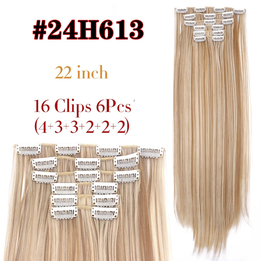 Leeons 16Clips Long Straight Synthetic Clip On Hair Extensions Cheveux Clip Naturel High Temperature Fiber Black Brown Hairpiece