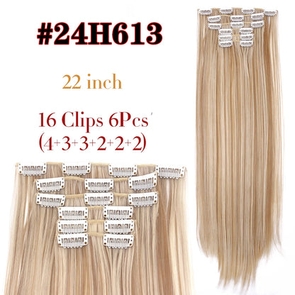 Leeons 16Clips Long Straight Synthetic Clip On Hair Extensions Cheveux Clip Naturel High Temperature Fiber Black Brown Hairpiece