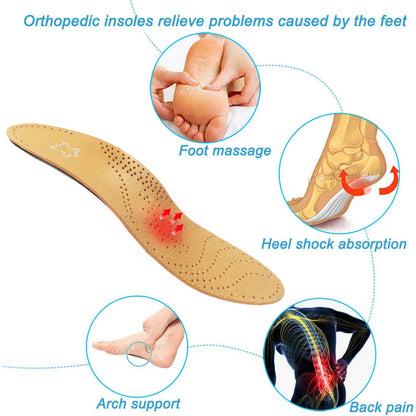 KOTLIKOFF High Quality Leather Orthotics Insole For Flat Foot Arch Support 25mm Orthopedic Silicone Insoles For Men And Women