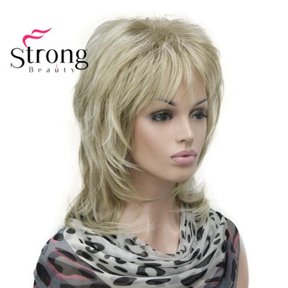 Lady Women Blonde With Dark Root Medium Length Cascaded Layers Synthetic Hair Full Wig for women