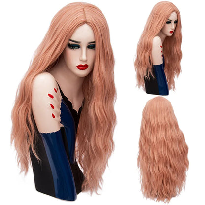 MSIWIGS 70CM Long Pink Wavy Wigs Cosplay Lolita Synthetic Women' s Blonde Wig 29 Colors Heat Resistant Hair
